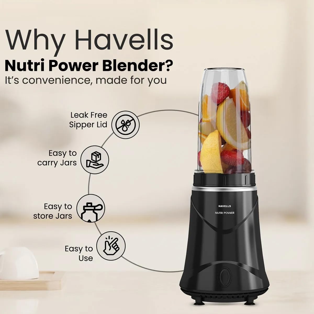 Havells Nutri Power Blender | 350W Powerful Bullet Mixer Grinder