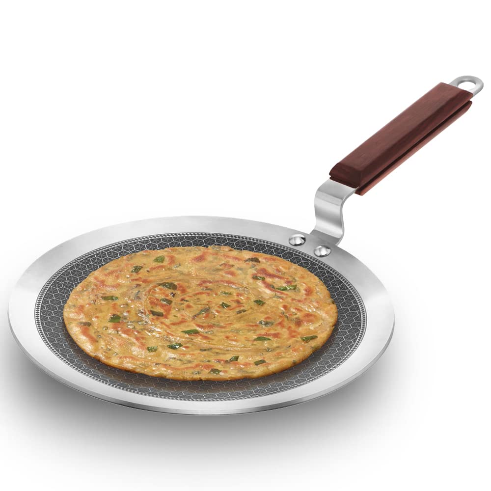 Hawkins Tri-Ply Stainless Steel Paratha Tava with Shielded Nonstick, 26 cm (NSPT26)