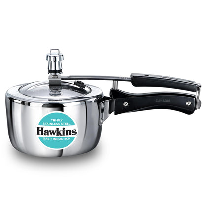 Hawkins Tri-Ply Stainless Steel Pressure Cooker (1.5 Litre, HSST15) – Gas & Induction Compatible