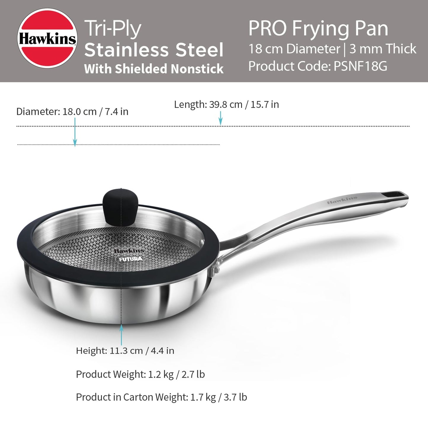 Hawkins Futura 18 cm Non-Stick Frying Pan with Glass Lid | PSNF18G