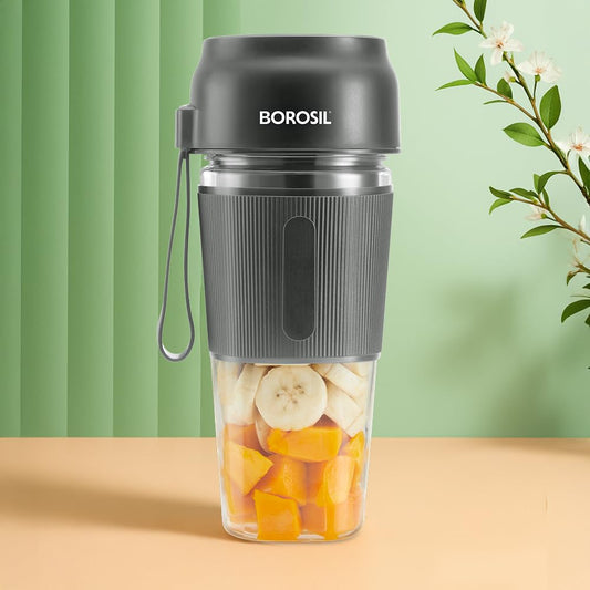 Borosil NutriGrip Blue Portable Blender | 40W Low-Noise DC Motor | 300ml Unbreakable PC Jar | USB Rechargeable | Turbo 6 Blade Action | Smoothies, Shakes, Soft Fruit, Protein Mix | 1 Year Warranty