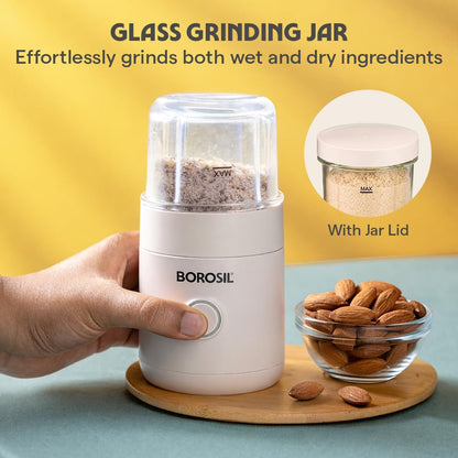 Borosil 75W NutriMate Portable Blender with Grinder | 550ml Tritan Jar with Glass Grinding Jar | DC Motor | Smoothie Maker, Protein Shakes, Juices | Compact & Travel Friendly | 1 Year Warranty
