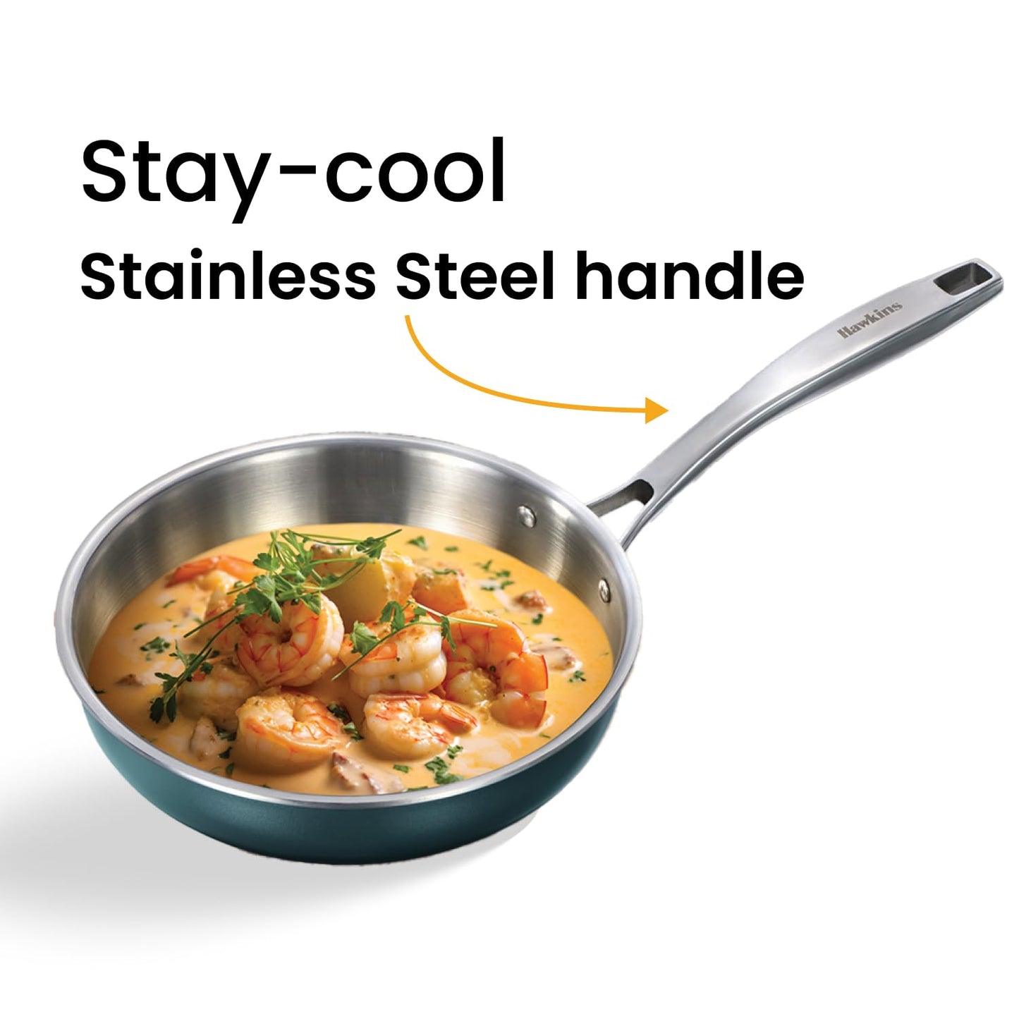 Hawkins Olive Pro Triply Stainless Steel Deep Fry Pan with Glass Lid, 2 Litre (POSF22G) | Induction Compatible Frying Pan