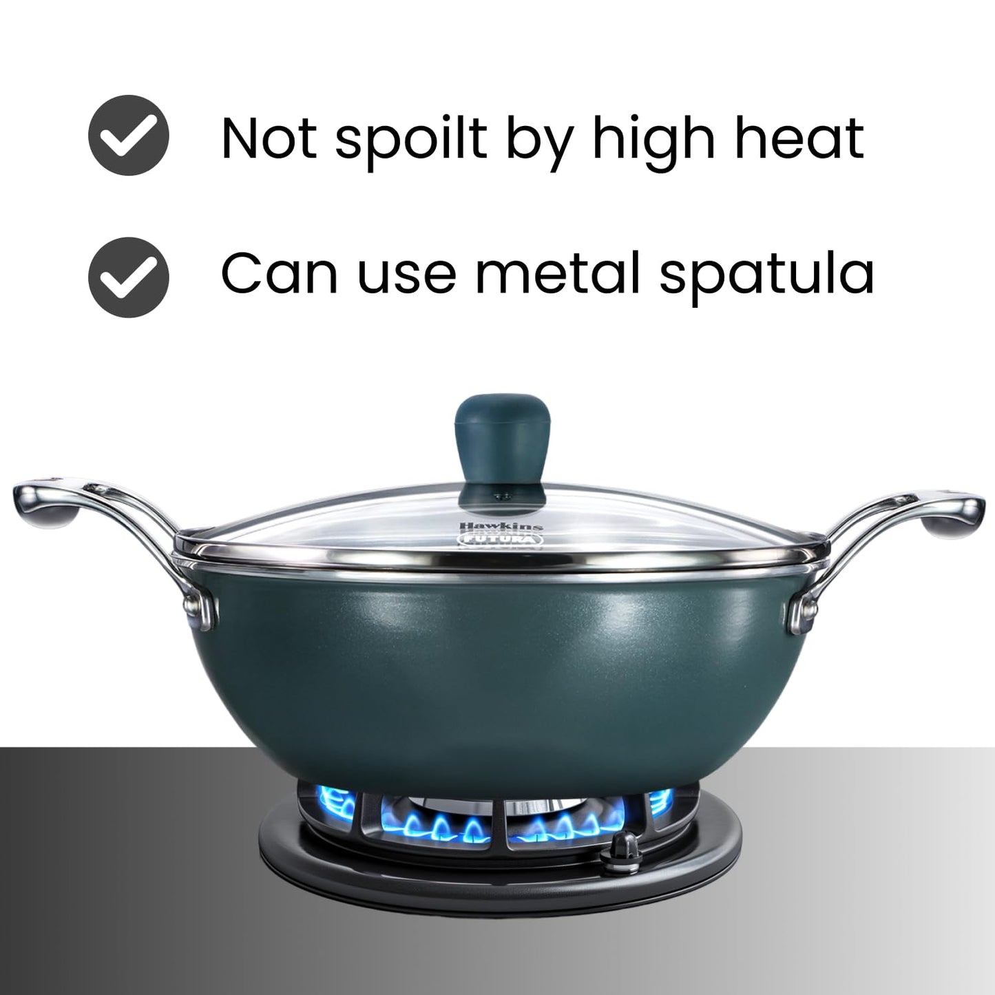 Hawkins Olive Pro Triply Stainless Steel Kadhai with Glass Lid, 2.5 Litre (POSK25G) | Induction Compatible Deep Fry Pan