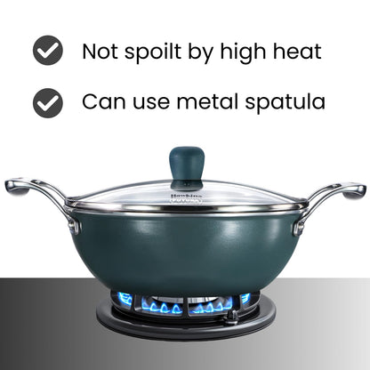 Hawkins Olive Pro Triply Stainless Steel Kadhai with Glass Lid, 2.5 Litre (POSK25G) | Induction Compatible Deep Fry Pan