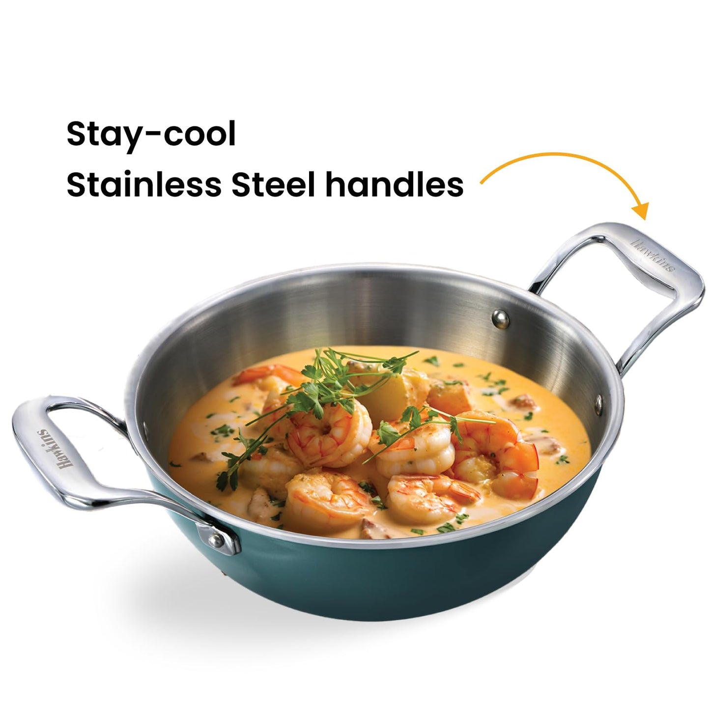 Hawkins Olive Pro Triply Stainless Steel Kadhai with Glass Lid, 2.5 Litre (POSK25G) | Induction Compatible Deep Fry Pan