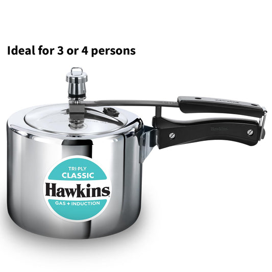 Hawkins Tri-Ply Classic Stainless Steel Pressure Cooker (3 Litre Tall, SSTCL3T) – Gas & Induction Compatible