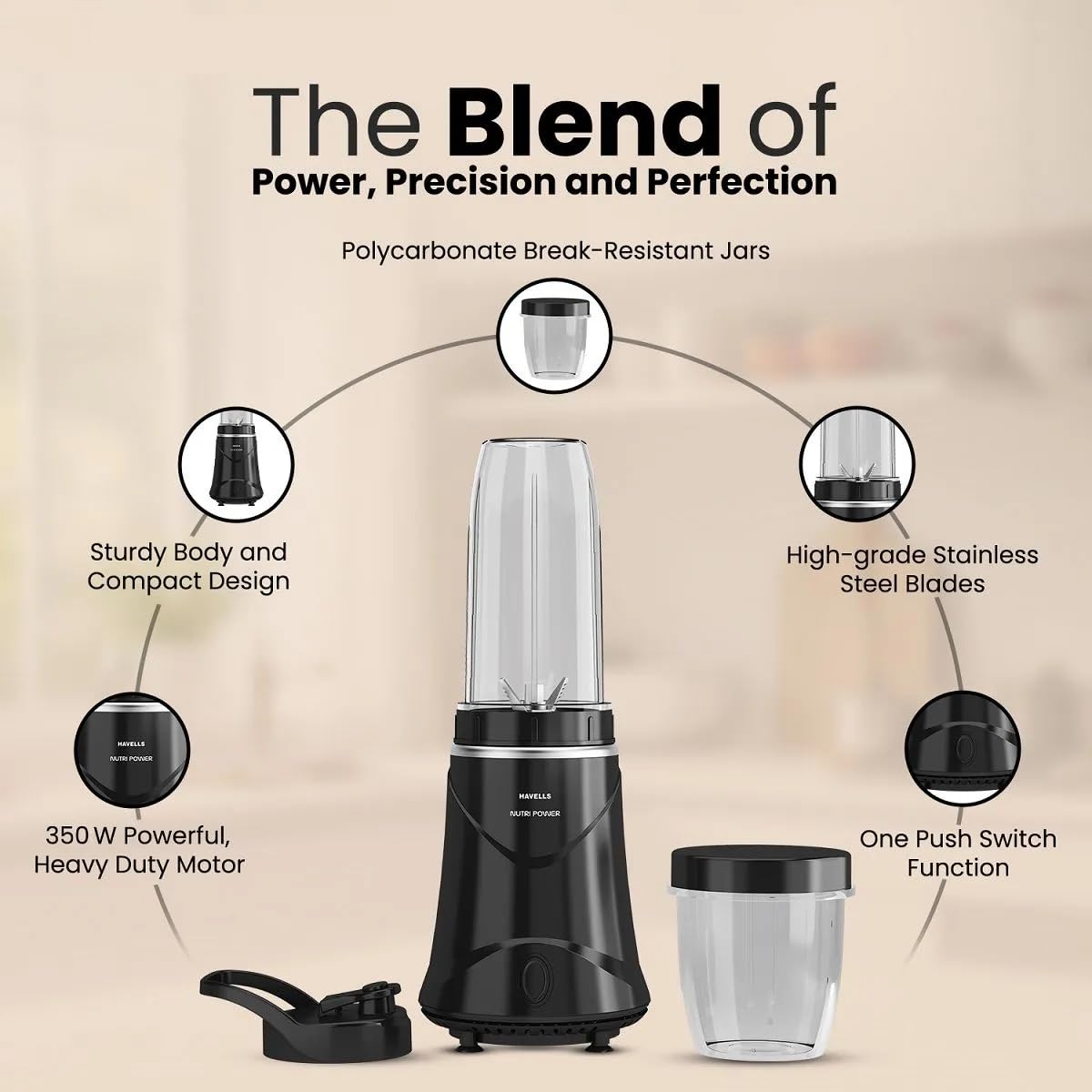 Havells Nutri Power Blender | 350W Powerful Bullet Mixer Grinder
