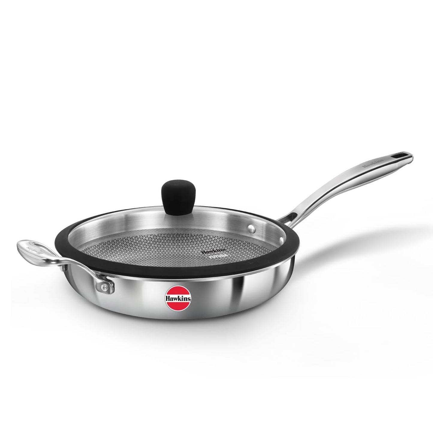 Hawkins Pro 26 cm Tri-Ply Stainless Steel Frying Pan with Glass Lid | Shielded Nonstick (PSNF26G)