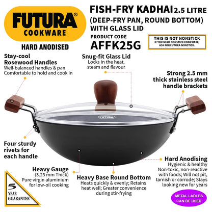 Hawkins Futura 2.5 Litre Hard Anodised Deep Fry Pan Kadhai | APFK25G All-Purpose Kadai