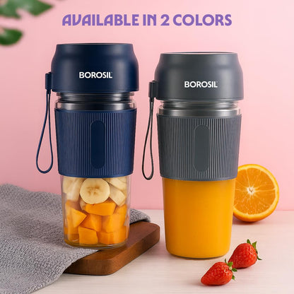 Borosil NutriGrip Blue Portable Blender | 40W Low-Noise DC Motor | 300ml Unbreakable PC Jar | USB Rechargeable | Turbo 6 Blade Action | Smoothies, Shakes, Soft Fruit, Protein Mix | 1 Year Warranty