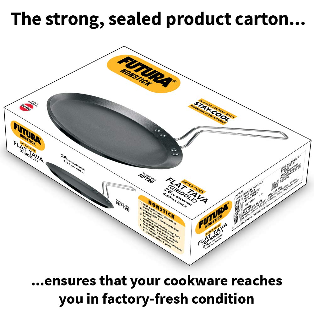 Hawkins Futura Nonstick Flat Tava 26 cm (4.88 mm Thick) – Stay-Cool Stainless Steel Handle (NFT26)