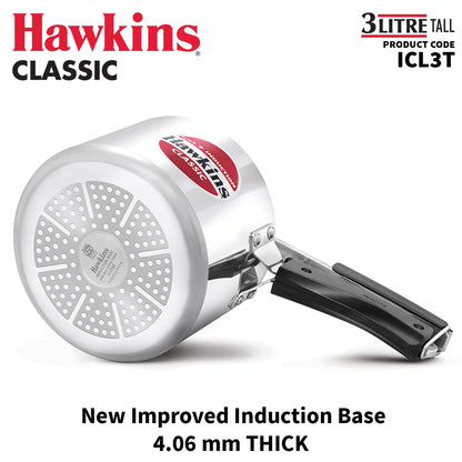 Hawkins Classic 3 Litre Tall Induction Compatible Aluminium Pressure Cooker (ICL3T, Silver)