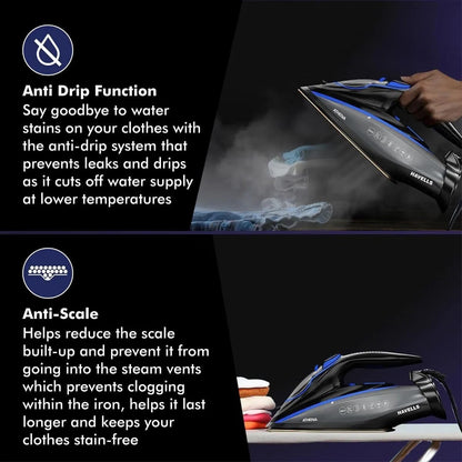 Havells Athena 3000W Steam Iron – Smart i Sense Technology | Anti-Drip | Ceramic Soleplate