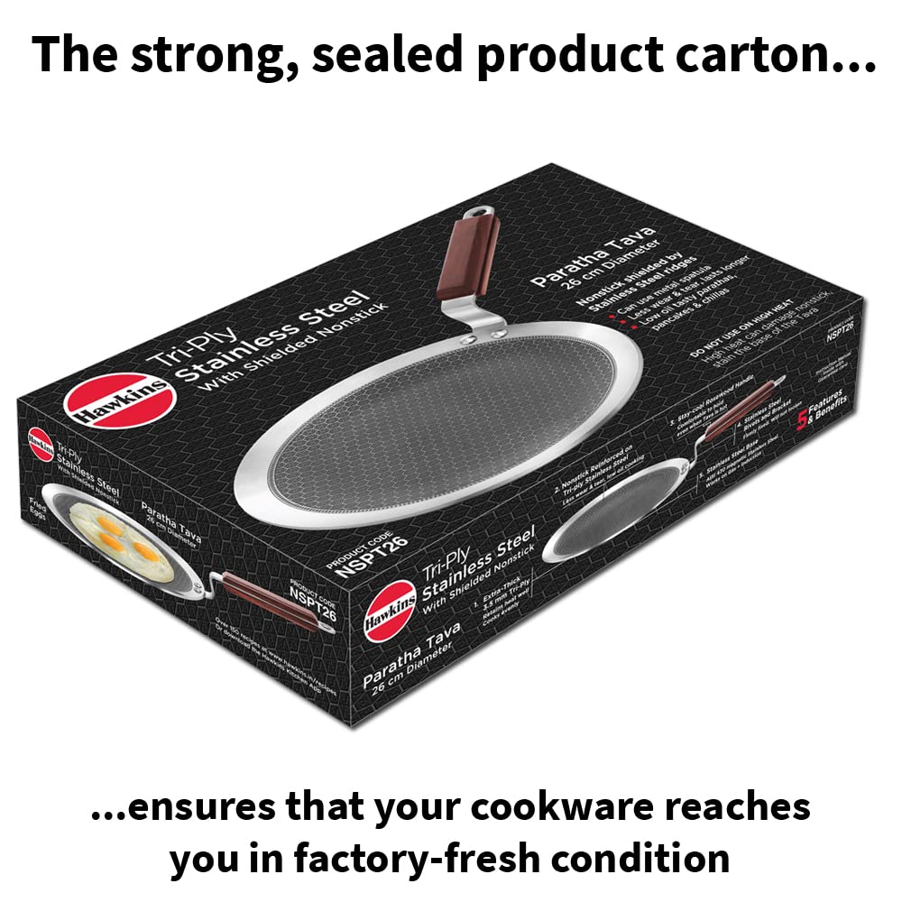 Hawkins Tri-Ply Stainless Steel Paratha Tava with Shielded Nonstick, 26 cm (NSPT26)