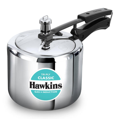Hawkins Tri-Ply Classic Stainless Steel Pressure Cooker (3 Litre Tall, SSTCL3T) – Gas & Induction Compatible