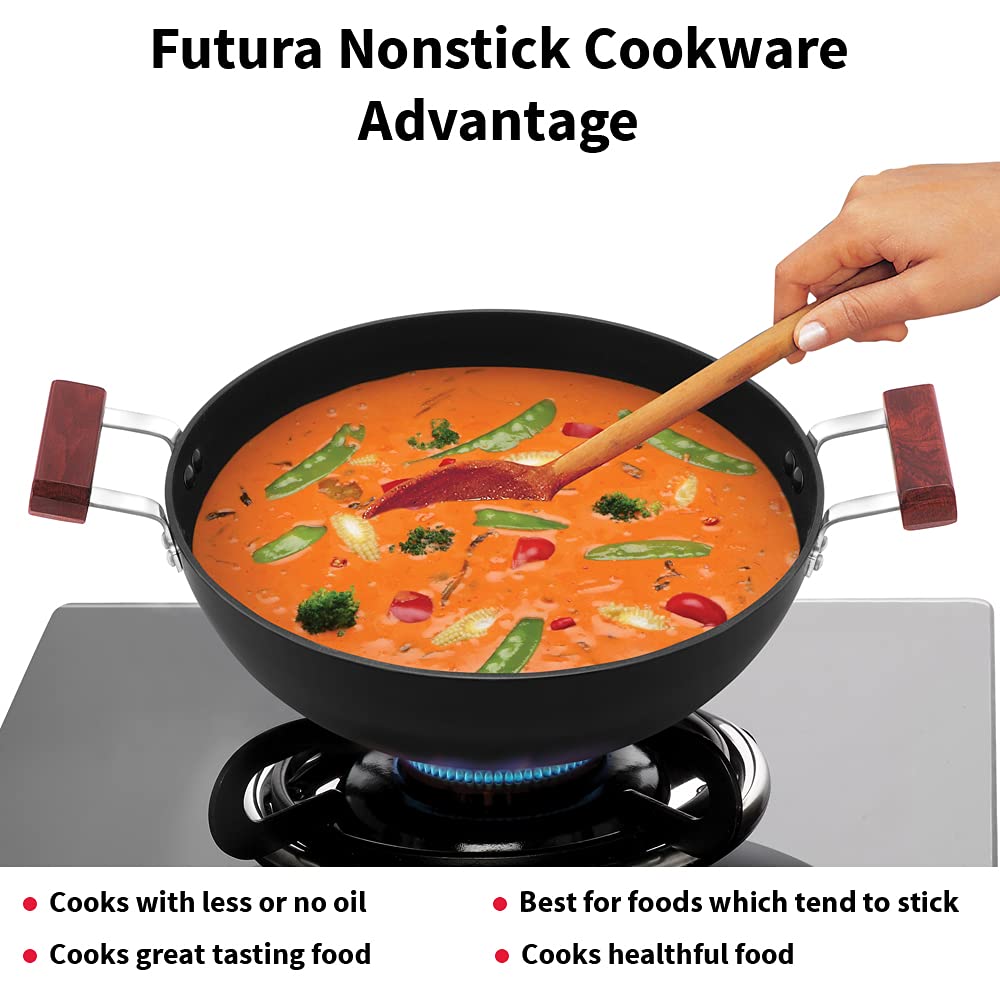 Hawkins Futura 5 Litre Nonstick Deep Kadhai with Glass Lid (INK50G) | Induction Compatible Flat Bottom Kadai