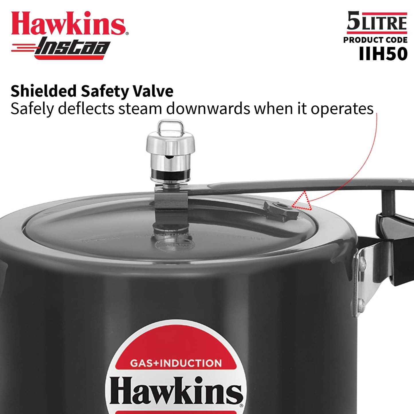 Hawkins Instaa 5 Litre Hard Anodised Pressure Cooker | Gas and Induction Compatible (IIH50)