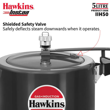 Hawkins Instaa 5 Litre Hard Anodised Pressure Cooker | Gas and Induction Compatible (IIH50)