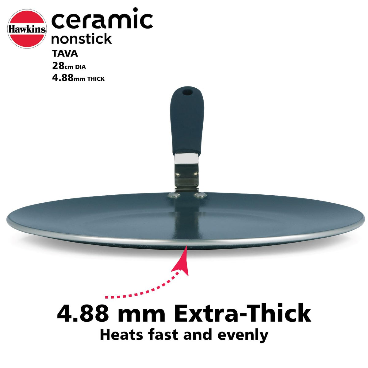 Hawkins Ceramic Nonstick Tava, 28 cm Diameter, 4.88 mm Extra Thick (ICT28)