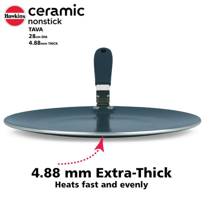 Hawkins Ceramic Nonstick Tava, 28 cm Diameter, 4.88 mm Extra Thick (ICT28)