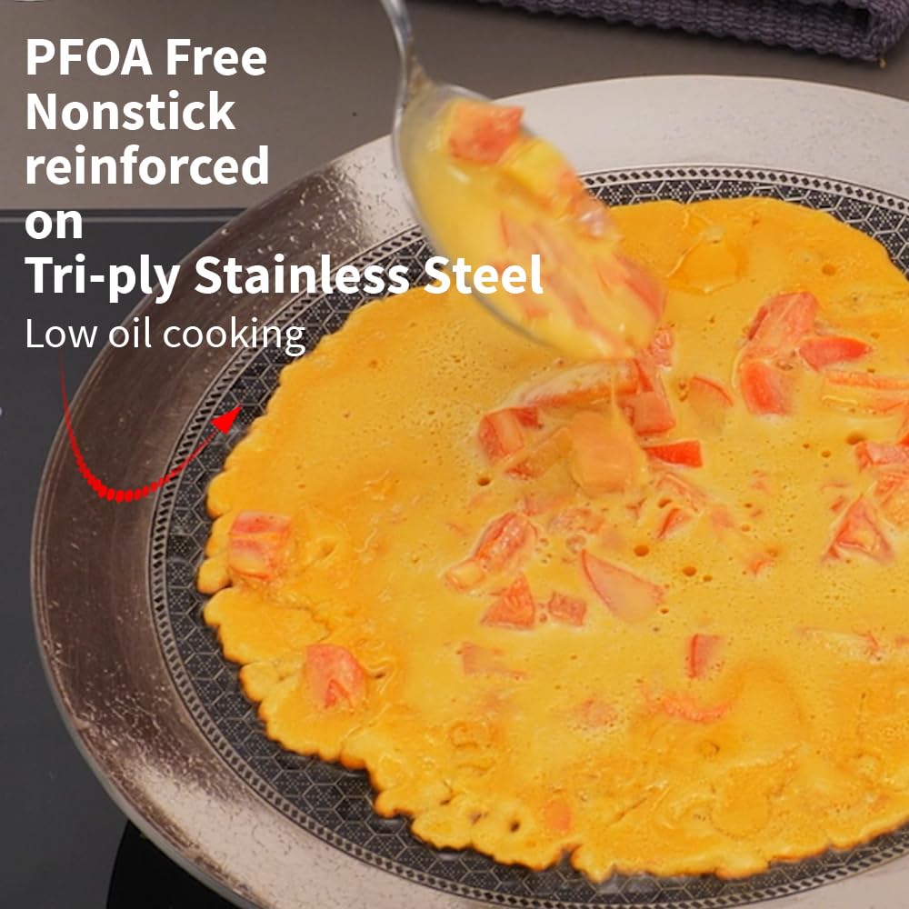 Hawkins Tri-Ply Stainless Steel Paratha Tava, 24 cm (NSPT24) | Shielded Nonstick & Induction Base