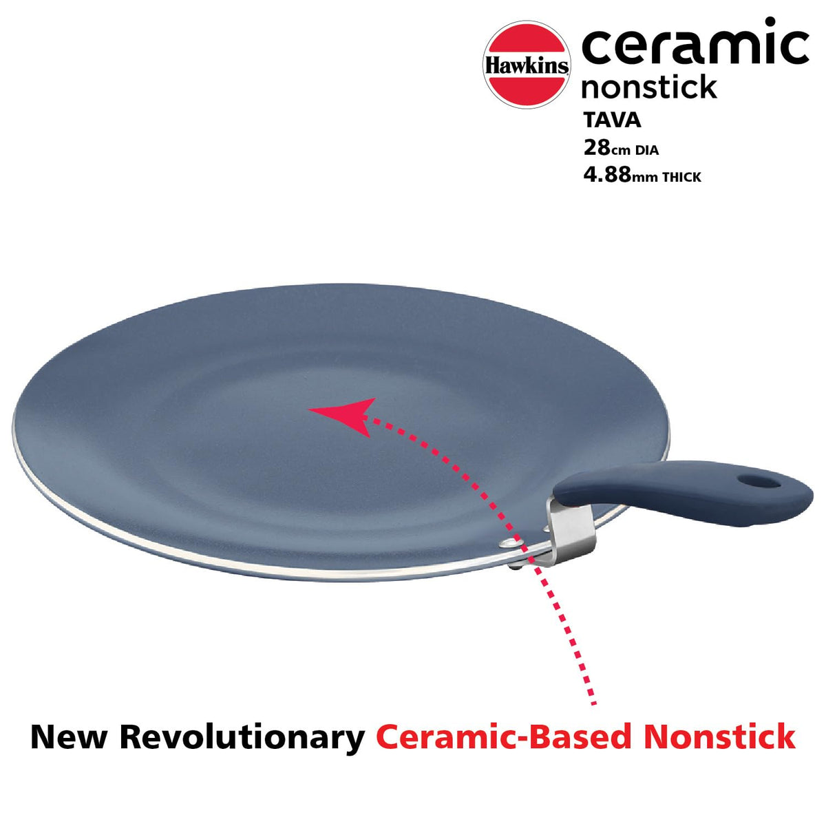 Hawkins Ceramic Nonstick Tava, 28 cm Diameter, 4.88 mm Extra Thick (ICT28)