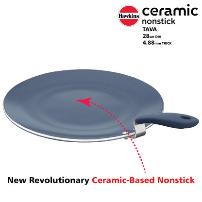 Hawkins Ceramic Nonstick Tava, 28 cm Diameter, 4.88 mm Extra Thick (ICT28)
