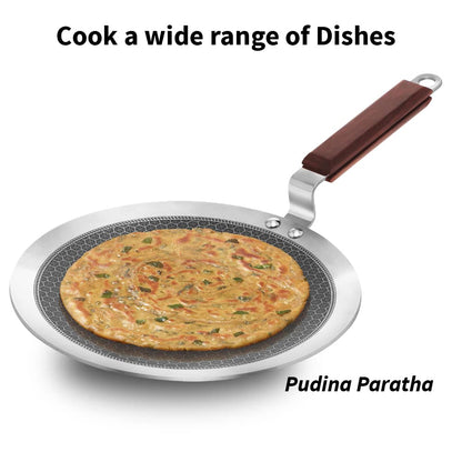 Hawkins Tri-Ply Stainless Steel Paratha Tava with Shielded Nonstick, 26 cm (NSPT26)