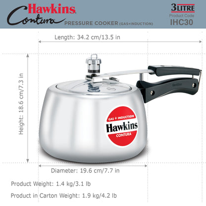Hawkins Contura 3L Gas & Induction Pressure Cooker (IHC30)