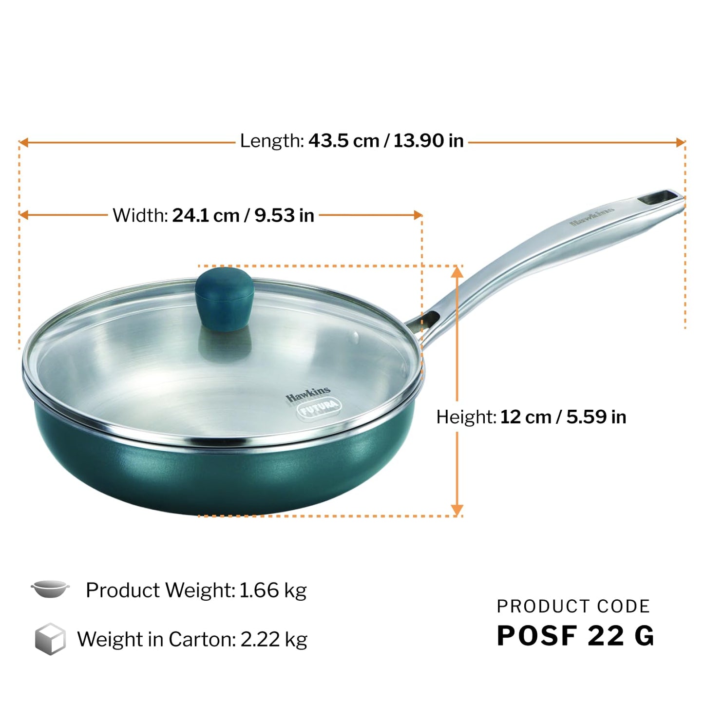 Hawkins Olive Pro Triply Stainless Steel Deep Fry Pan with Glass Lid, 2 Litre (POSF22G) | Induction Compatible Frying Pan