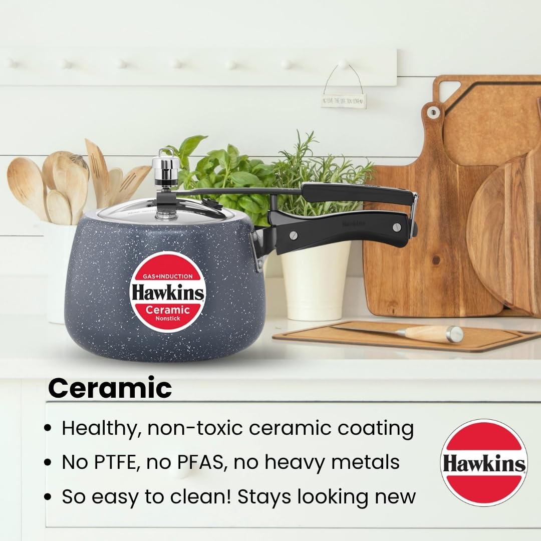 Hawkins Ceramic Nonstick Pressure Cooker, 3 Litre (ICC30) | Gas & Induction Compatible