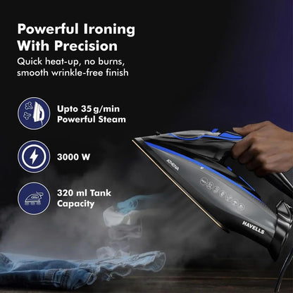 Havells Athena 3000W Steam Iron – Smart i Sense Technology | Anti-Drip | Ceramic Soleplate