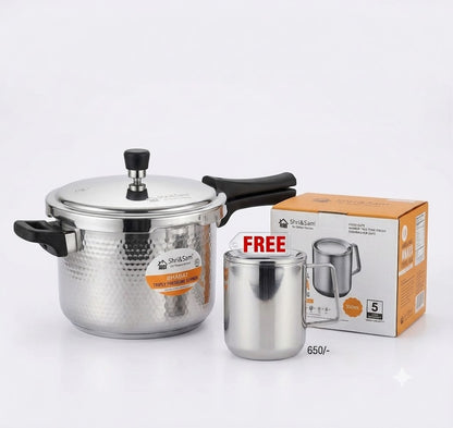 Shri & Sam Tri-Ply Stainless Steel 3L Outer Lid Hammered Pressure Cooker