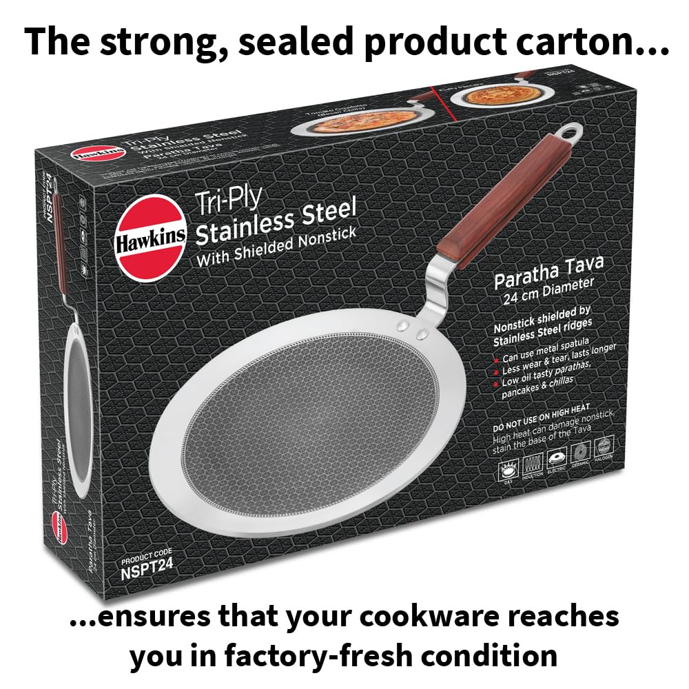 Hawkins Tri-Ply Stainless Steel Paratha Tava, 24 cm (NSPT24) | Shielded Nonstick & Induction Base
