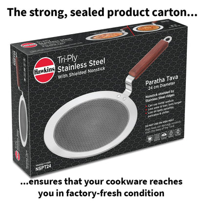 Hawkins Tri-Ply Stainless Steel Paratha Tava, 24 cm (NSPT24) | Shielded Nonstick & Induction Base