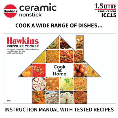 Hawkins Ceramic Nonstick Pressure Cooker, 1.5 Litre (ICC15) | Gas & Induction Compatible