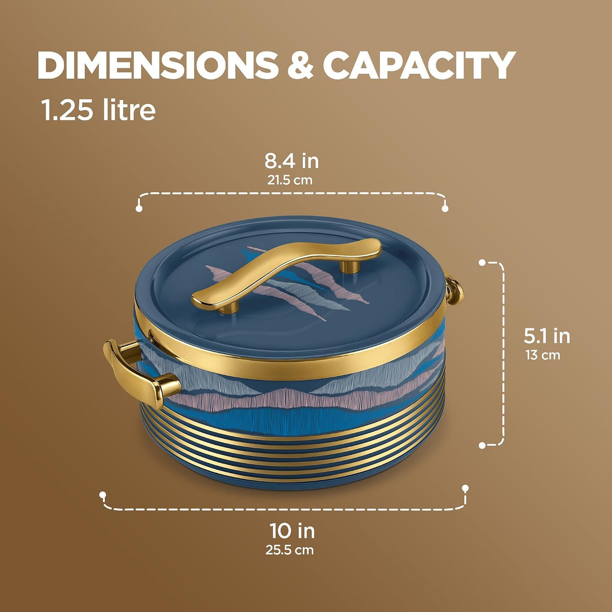 Milton Insignia Insulated Casserole Set of 2, 1500 ml Each, Royal Blue & Gold