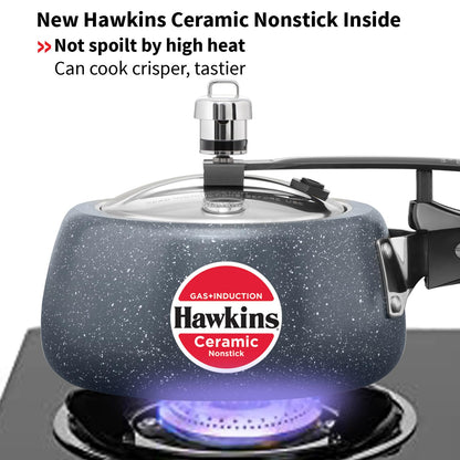Hawkins Ceramic Nonstick Pressure Cooker, 1.5 Litre (ICC15) | Gas & Induction Compatible