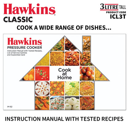 Hawkins Classic 3 Litre Tall Induction Compatible Aluminium Pressure Cooker (ICL3T, Silver)