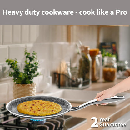 Hawkins PRO Flat Tava Tri-Ply Stainless Steel, 26 cm (PSNFT26) | Shielded Nonstick Induction Pan