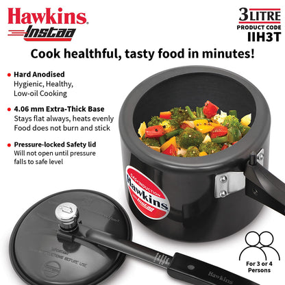 Hawkins Heera 3 Litre Induction Compatible Pressure Cooker (IIH3T) | Aluminium Pressure Cooker with Inner Lid