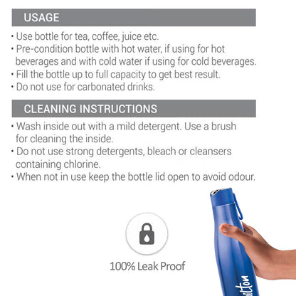 Milton Thermosteel Fame 1000 Stainless Steel Vacuum Bottle | 24 Hours Hot & Cold