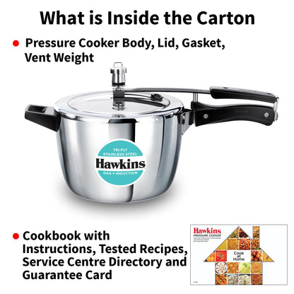 Hawkins Tri-Ply Stainless Steel Pressure Cooker (4.5 Litre, HSST45) – Gas & Induction Compatible