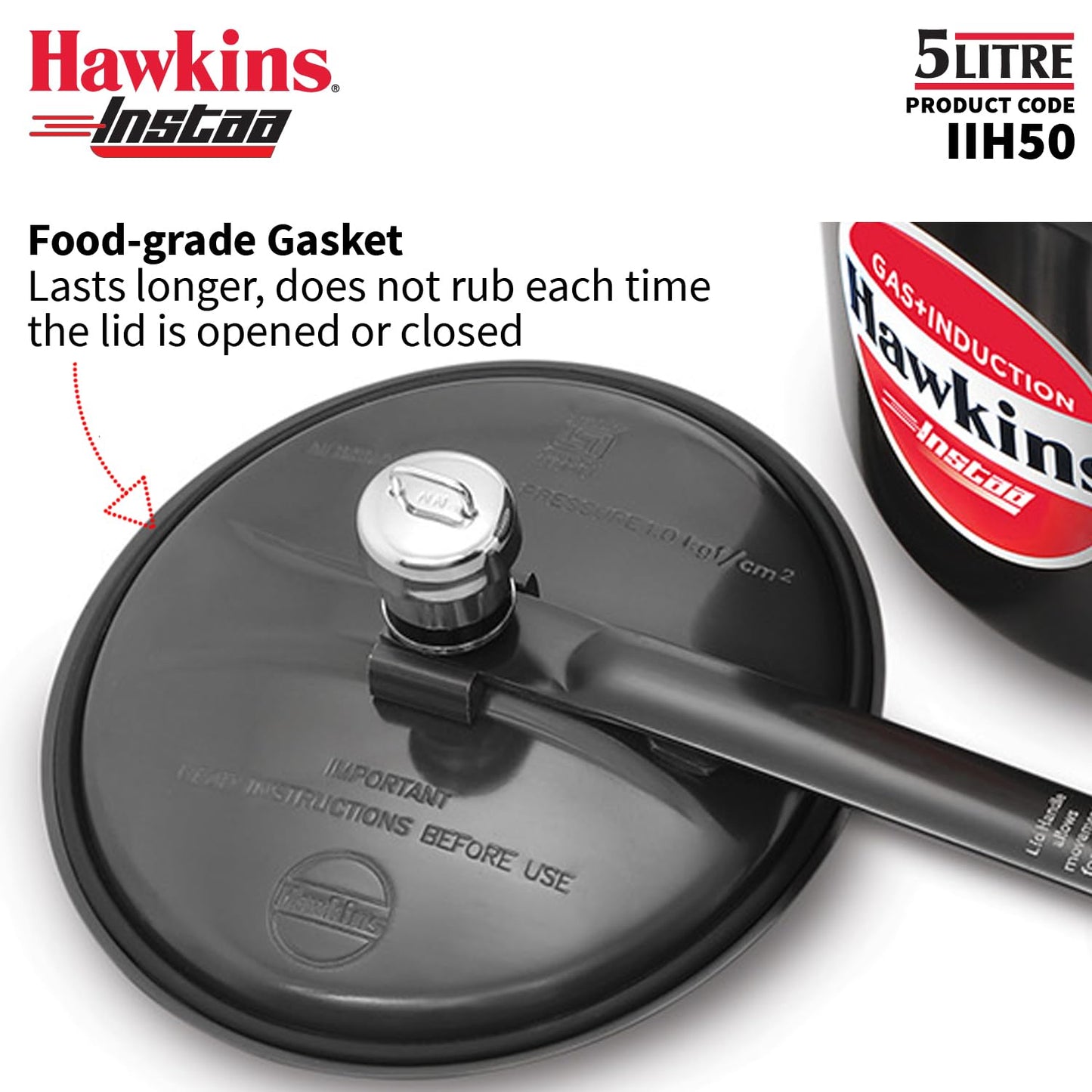 Hawkins Instaa 5 Litre Hard Anodised Pressure Cooker | Gas and Induction Compatible (IIH50)