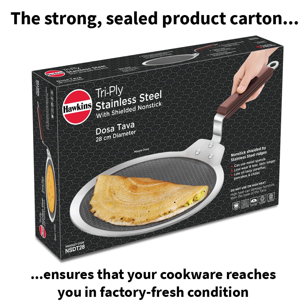 Hawkins Tri-Ply Stainless Steel Dosa Tava, 28 cm (NSDT28) | Shielded Nonstick & Induction Base