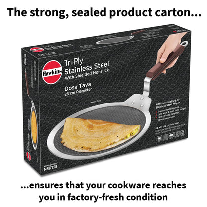 Hawkins Tri-Ply Stainless Steel Dosa Tava, 28 cm (NSDT28) | Shielded Nonstick & Induction Base