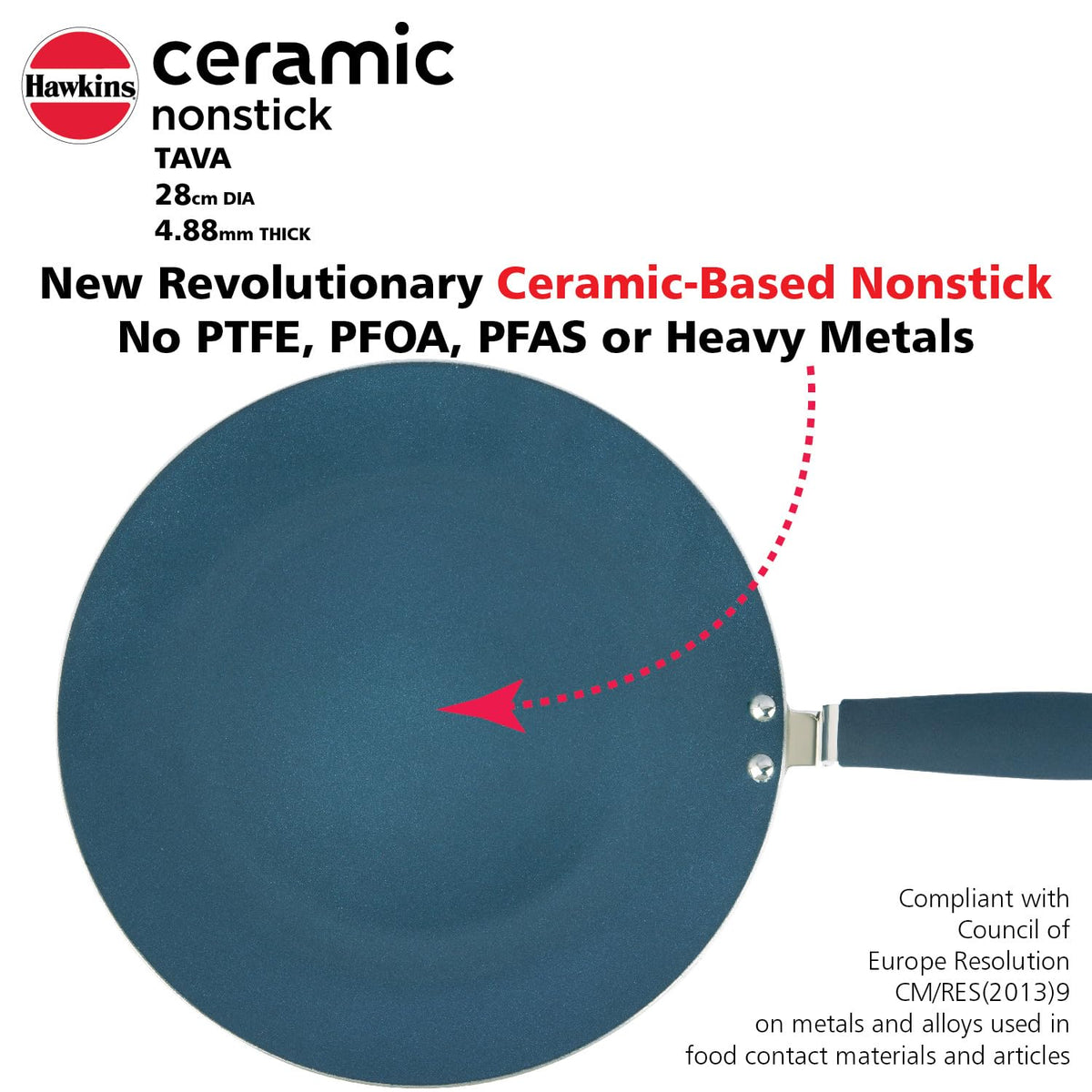 Hawkins Ceramic Nonstick Tava, 28 cm Diameter, 4.88 mm Extra Thick (ICT28)