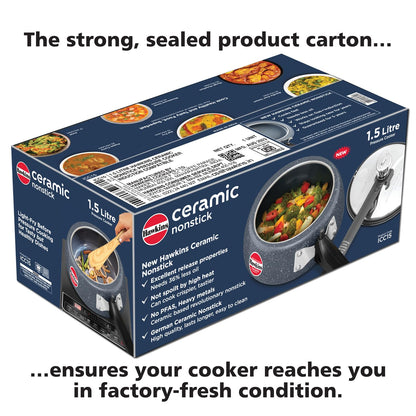 Hawkins Ceramic Nonstick Pressure Cooker, 1.5 Litre (ICC15) | Gas & Induction Compatible