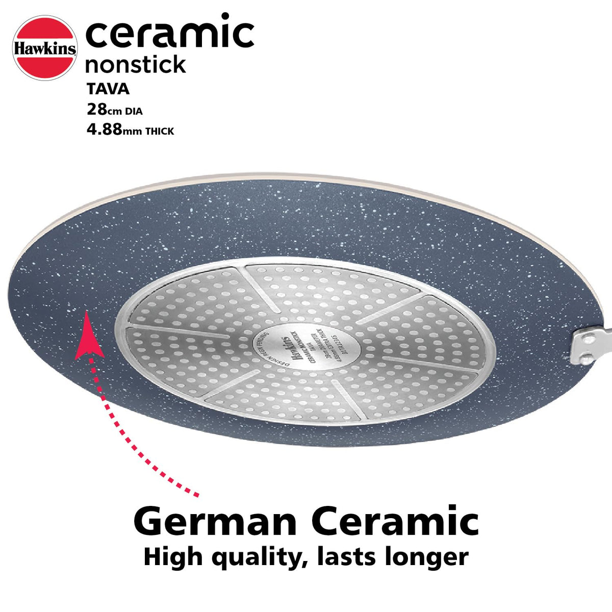 Hawkins Ceramic Nonstick Tava, 28 cm Diameter, 4.88 mm Extra Thick (ICT28)